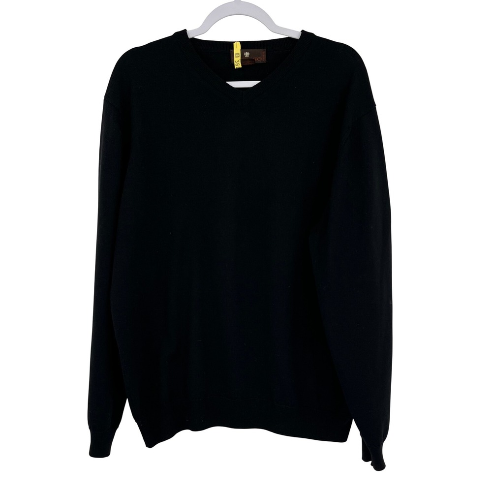 Toscano Mens‎ XL Black V-Neck Sweater 100% Extrafine Merino Wool Made in Italy